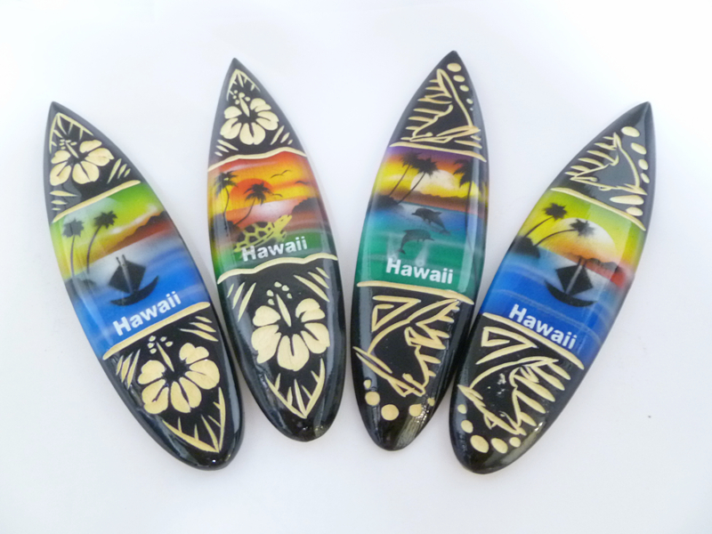 "Hawaii" Airbrushed 12cm Assorted Wood Carved Surfboard Magnet