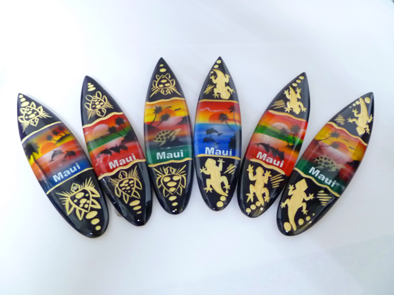 "Maui" Airbrushed 12cm Assorted Wood Craved Surfboard Magnet