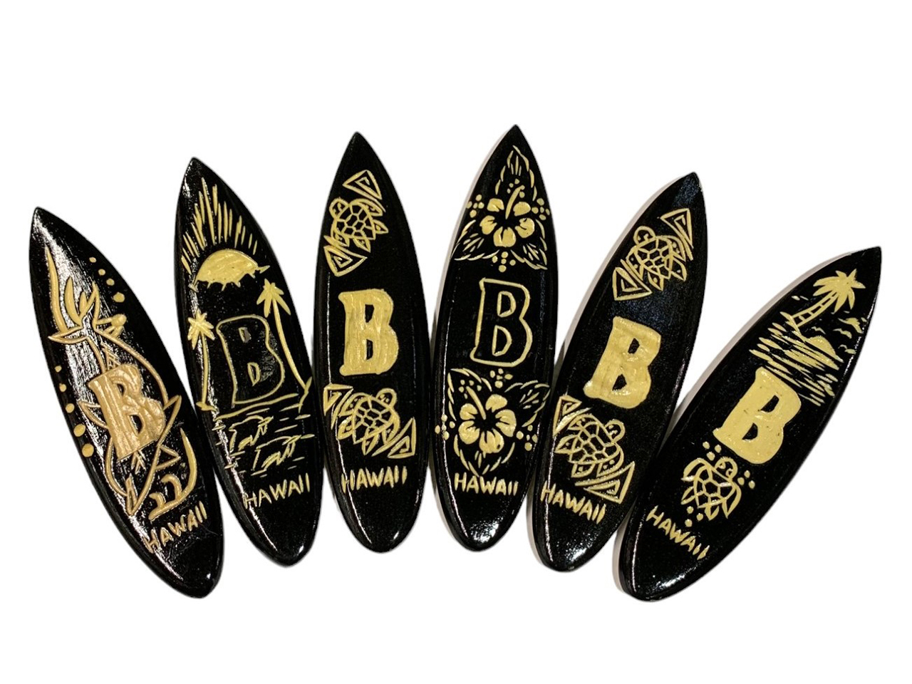 "B", Assorted 12cm Wood Carved Surfboard Magnet