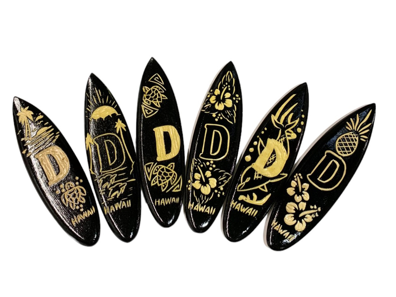 "D", Assorted 12cm Wood Carved Surfboard Magnet