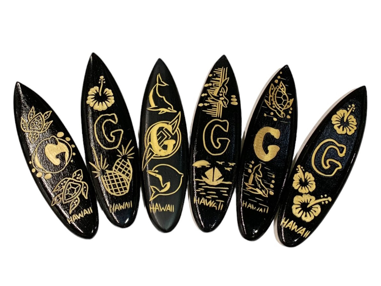 "G", Assorted 12cm Wood Carved Surfboard Magnet