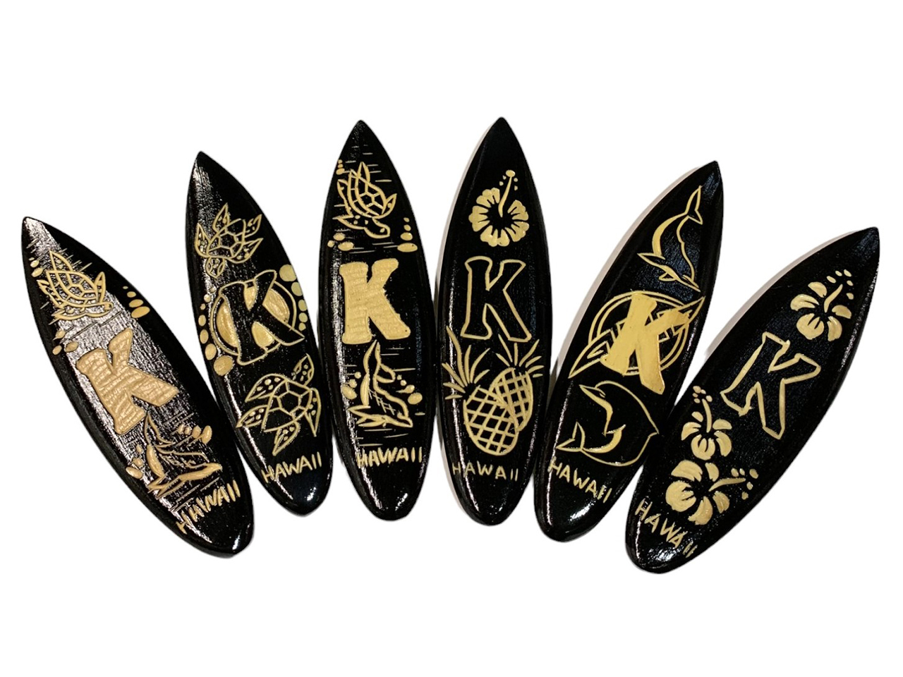 "K", Assorted 12cm Wood Carved Surfboard Magnet