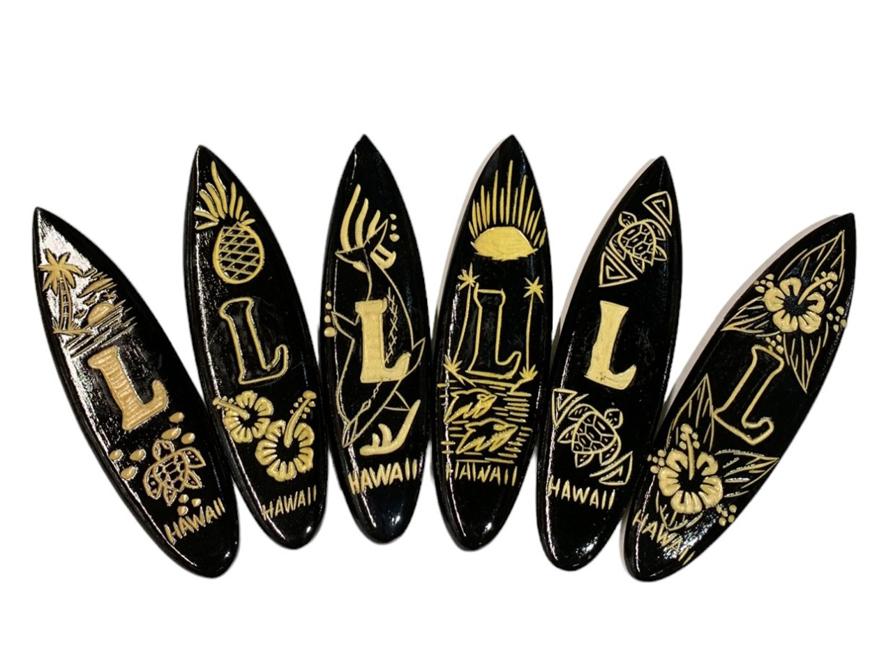 "L", Assorted 12cm Wood Carved Surfboard Magnet