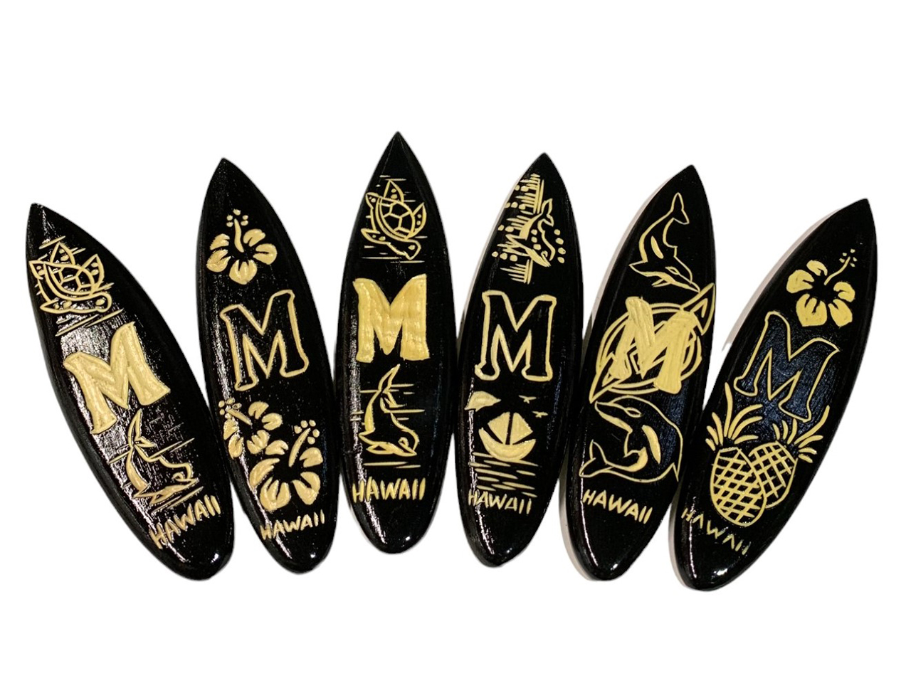 "M", Assorted 12cm Wood Carved Surfboard Magnet