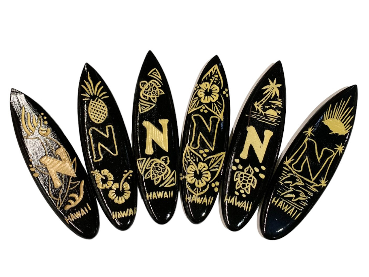 "N", Assorted 12cm Wood Carved Surfboard Magnet