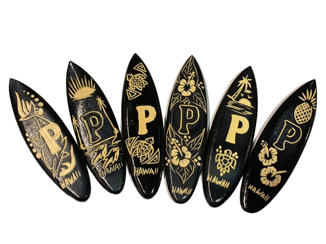 "P", Assorted 12cm Wood Carved Surfboard Magnet