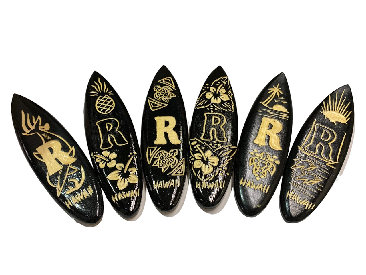 "R", Assorted 12cm Wood Carved Surfboard Magnet