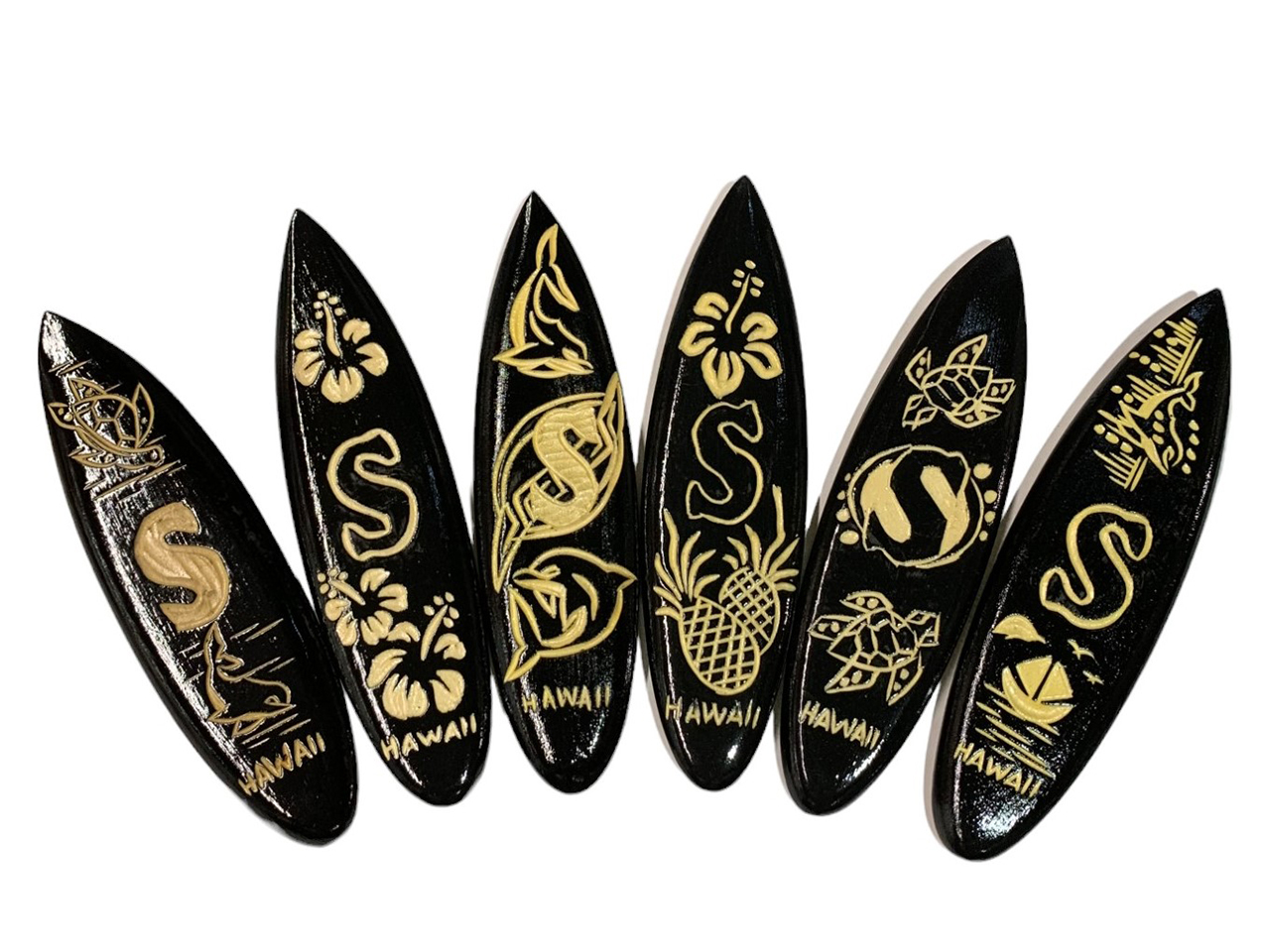 "S", Assorted 12cm Wood Carved Surfboard Magnet