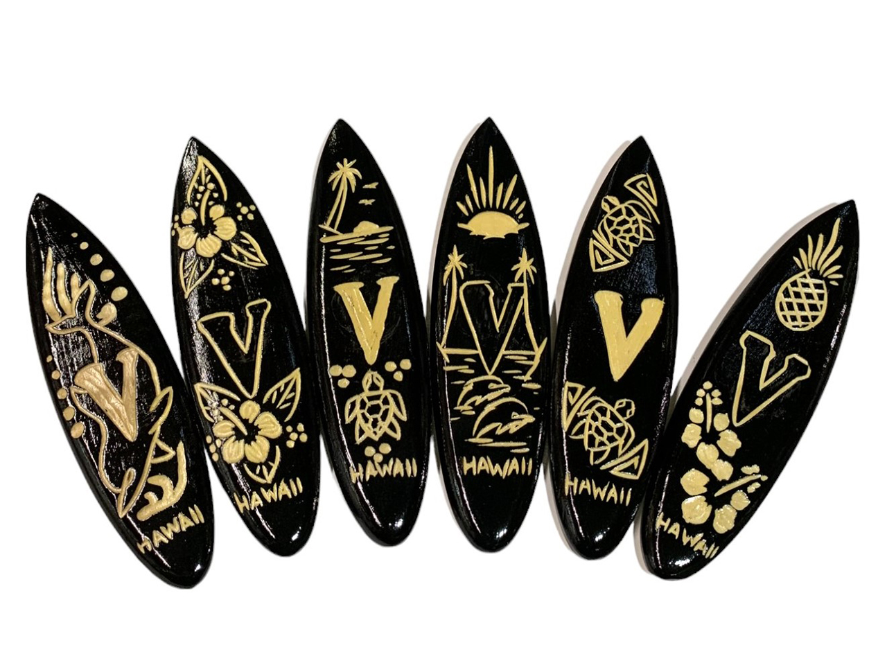 "V", Assorted 12cm Wood Carved Surfboard Magnet