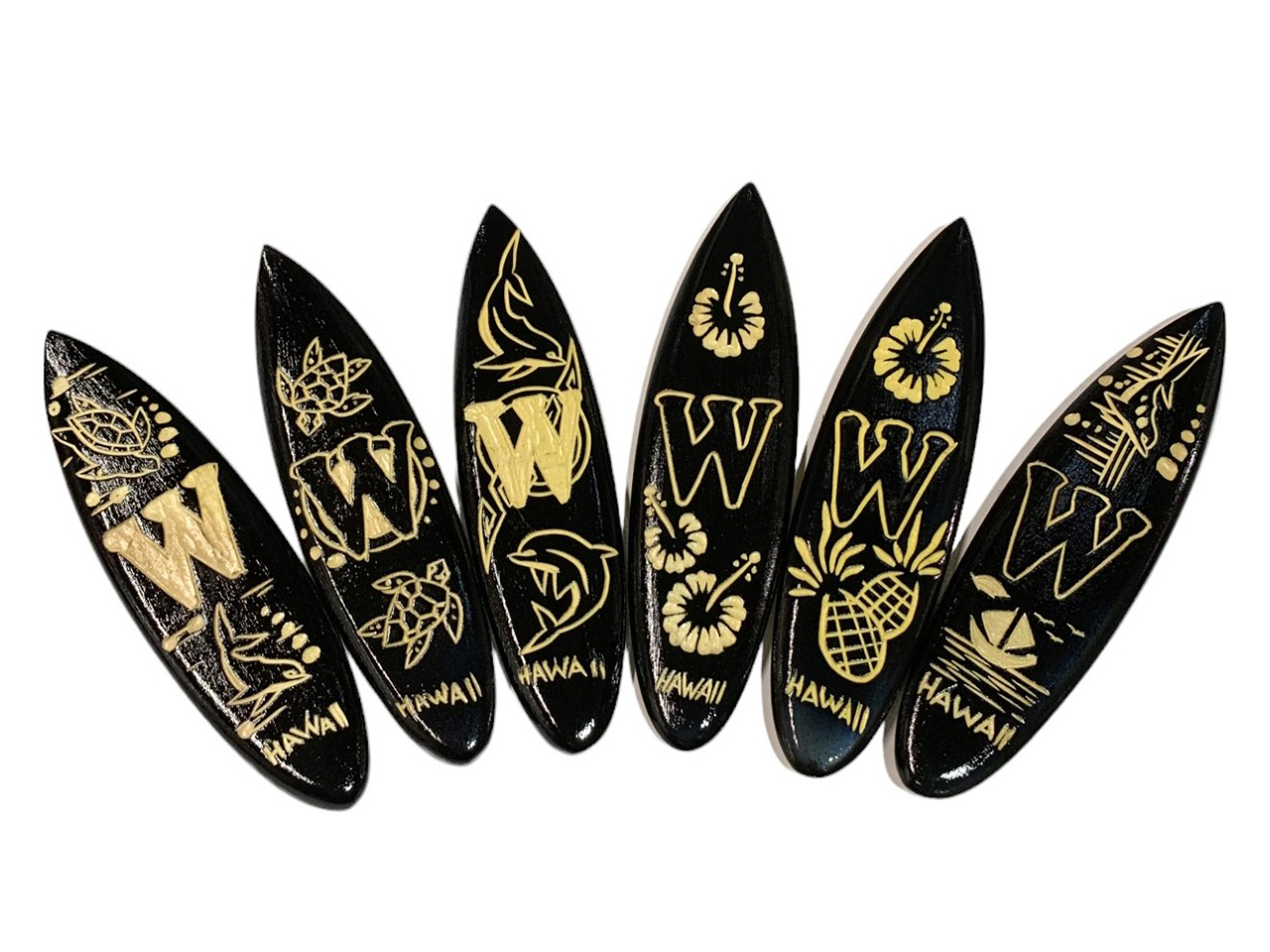 "W", Assorted 12cm Wood Carved Surfboard Magnet