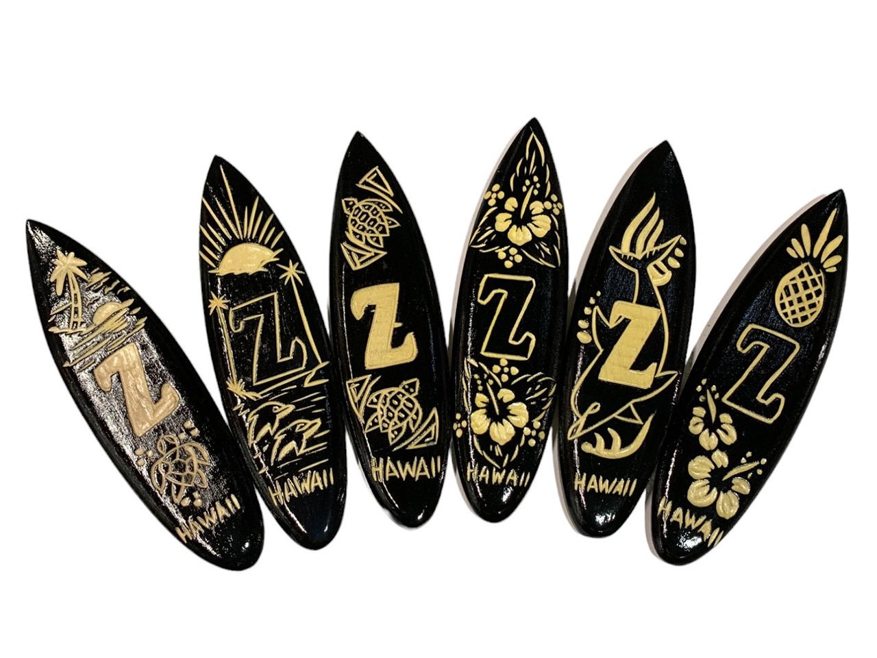 "Z", Assorted 12cm Wood Carved Surfboard Magnet