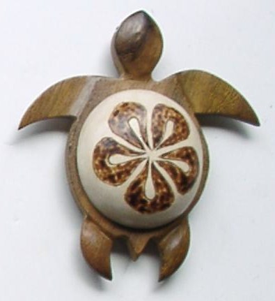 4" Wood Turtle Magnet w/ Plumeria Flower