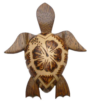 4" Wood Turtle Magnet w/ Hibiscus Flower