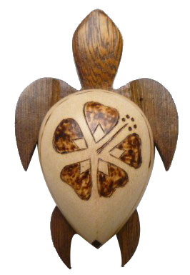 4" Wood Turtle Magnet w/ Hibiscus Flower