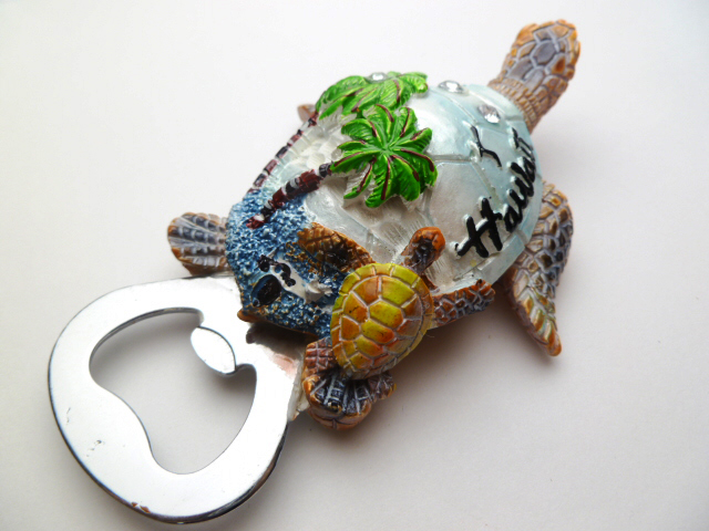4.25" Turtle w/ Palm Tree "Hawaii" Bottle Opener Magnet - Click Image to Close