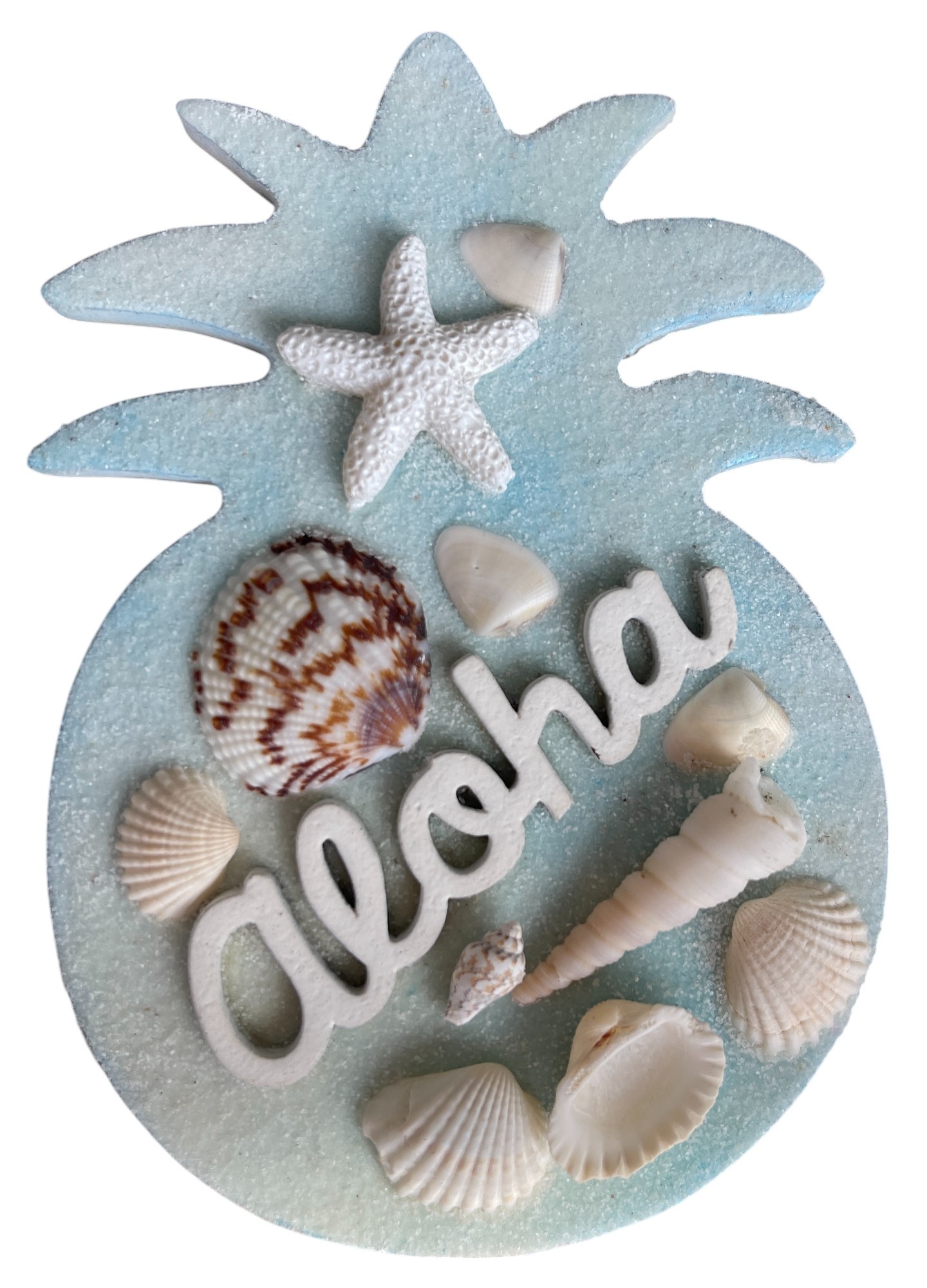 4.5" Pineapple Shape "Aloha" Natural Sea Shell Magnet