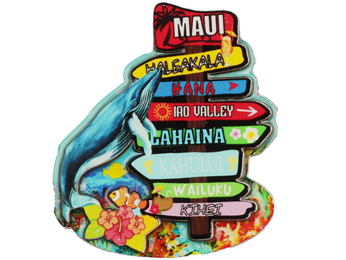 "Maui" Humpback Whale & Hibiscus Location Signs Magnet