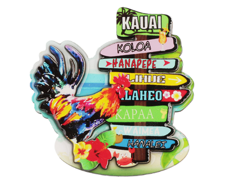 "Kauai" Rooster & Hibiscus Location Signs Magnet