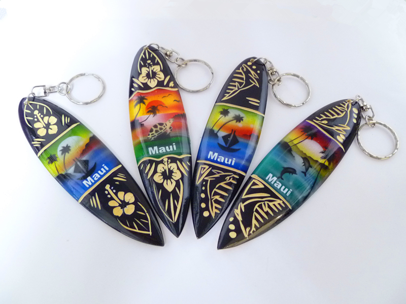 "Maui" Assorted 10cm Airbrushed Wood Surfboard Keychain