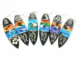 "Kauai" Assorted 10cm Wood Carved Surfboard Keychain