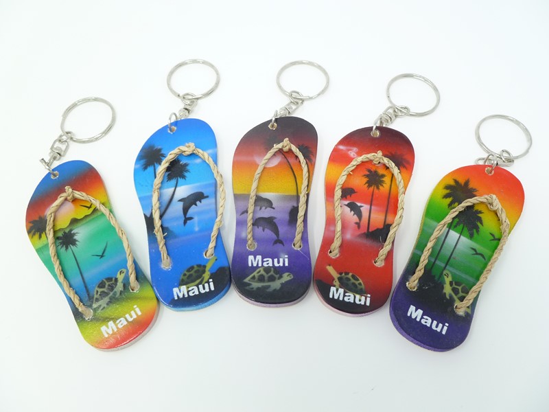 "Maui" Assorted Beach Scene Wooden Sandal Keychain