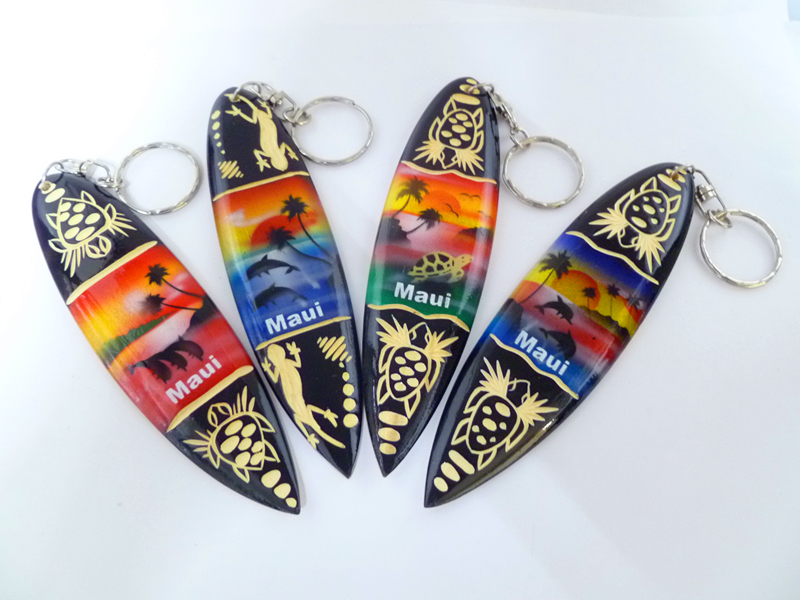 "Maui" Assorted 10cm Airbrushed Wood Surfboard Keychain