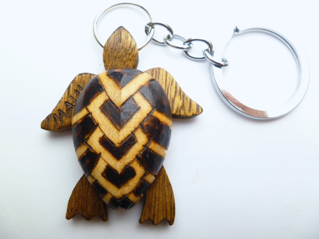 "Maui", 2" Burned Wood Turtle Painted Keychain