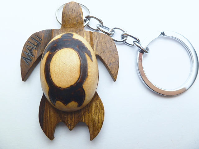 "Maui", 2" Burned Wood Turtle Keychain