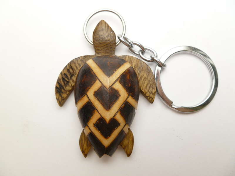 "Maui", 2" Burned Wood Turtle Keychain