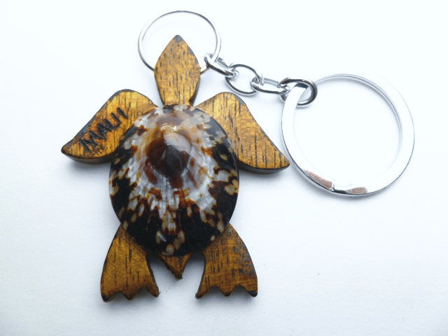 "Maui", 2" Limpet Shell Wood Turtle Keychain