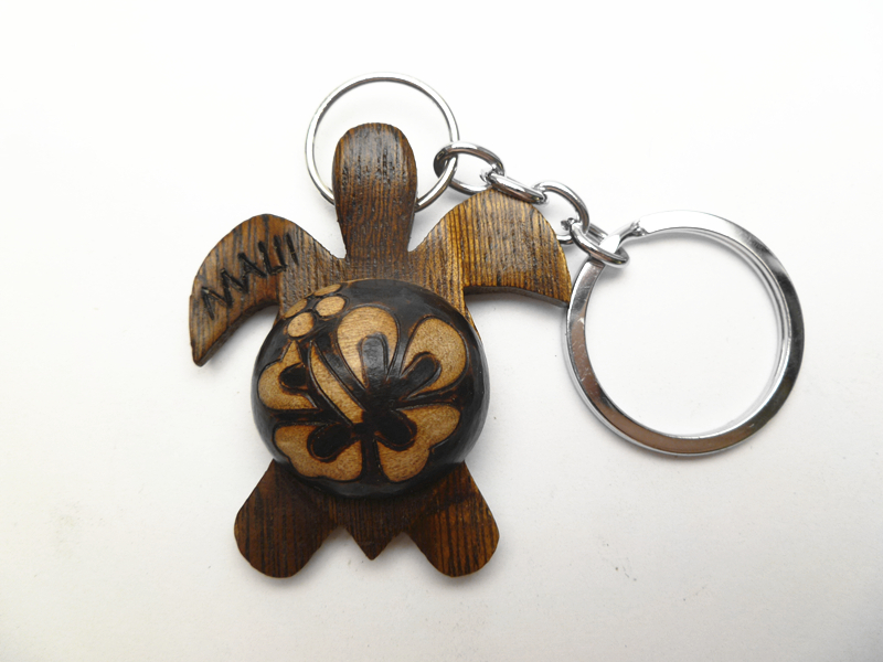 "Maui", 2" Burned Wood Turtle Keychain