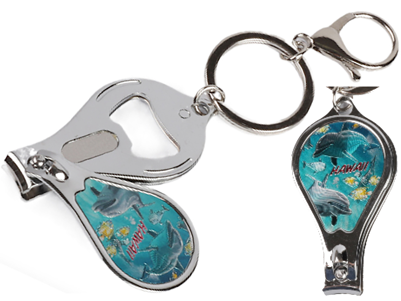 "Hawaii" Dolphin Ocean Print Nail Cutter Keychain /Bottle Opener