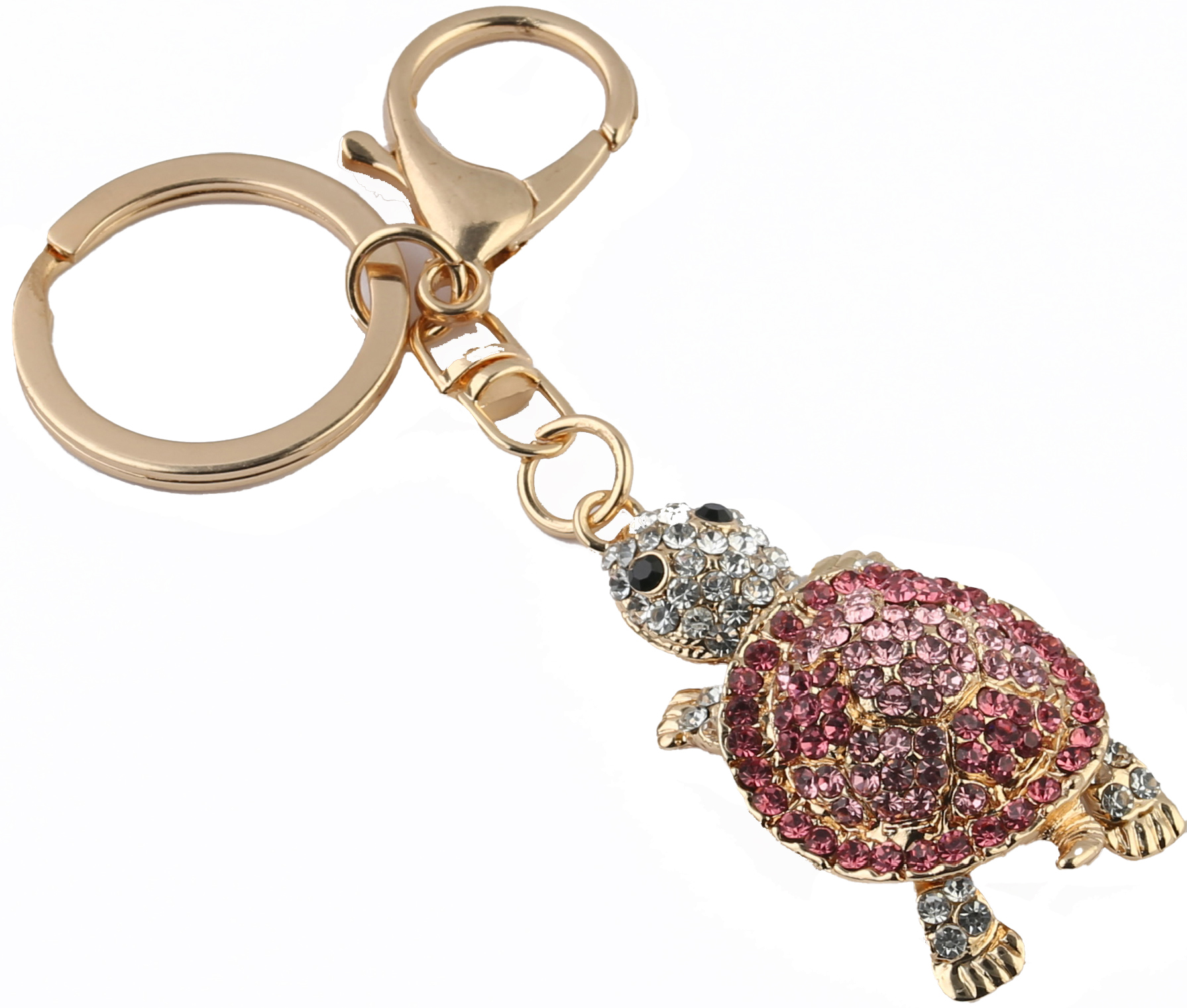 Pink Crystal Turtle w/ Moveable Arms & Tail Metal Keychain