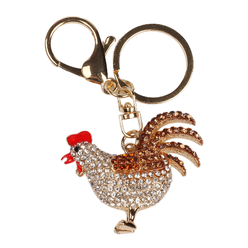 Brown & Clear Crystal Rooster Metal Keychain