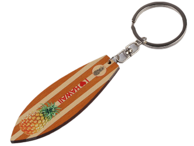 "I Love Hawaii" Pineapple Print Wood Surfboard Keychain, MOQ-12