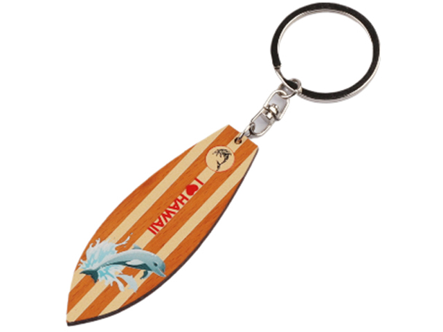 "I Love Hawaii" Dolphin Print Wood Surfboard Keychain, MOQ-12