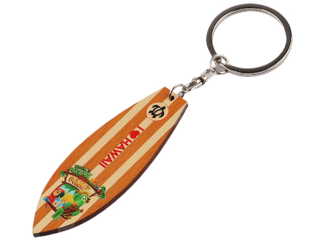 "I Love Hawaii" Tiki Hut Print Wood Surfboard Keychain, MOQ-12