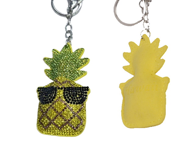 "Hawaii" Pineapple w/ Sunglasses Puff Rhinestone Keychain MOQ-6