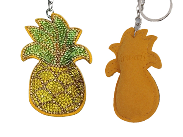 "Hawaii" Pineapple Puff Rhinestone Keychain, MOQ-6/pk