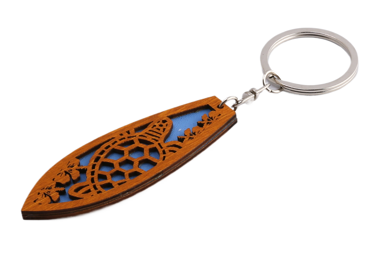 Sea Turtle & Plumeria Wood Cutout Surfboard Keychain MOQ-12