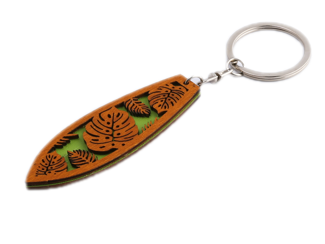 Monstera Leaf Wood Cutout Surfboard Keychain MOQ-12