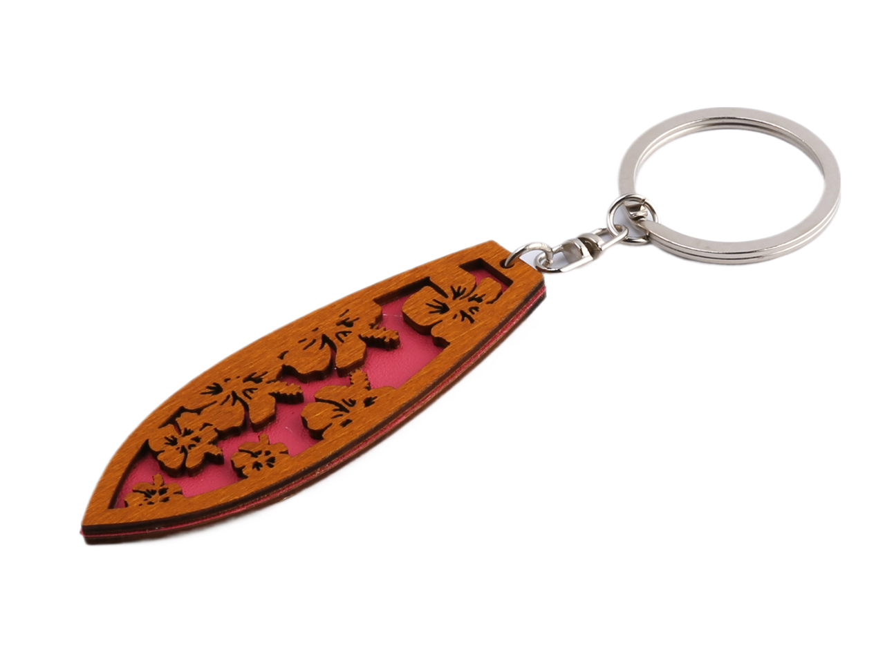 Plumeria Wood Cutout Surfboard Keychain MOQ-12