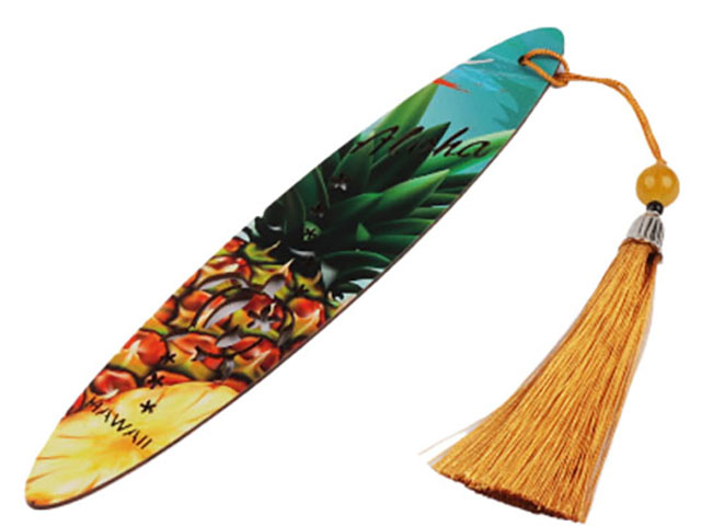 Pineapple Print Sea Turtle Cutout Wood Surfboard Bookmark MOQ-12