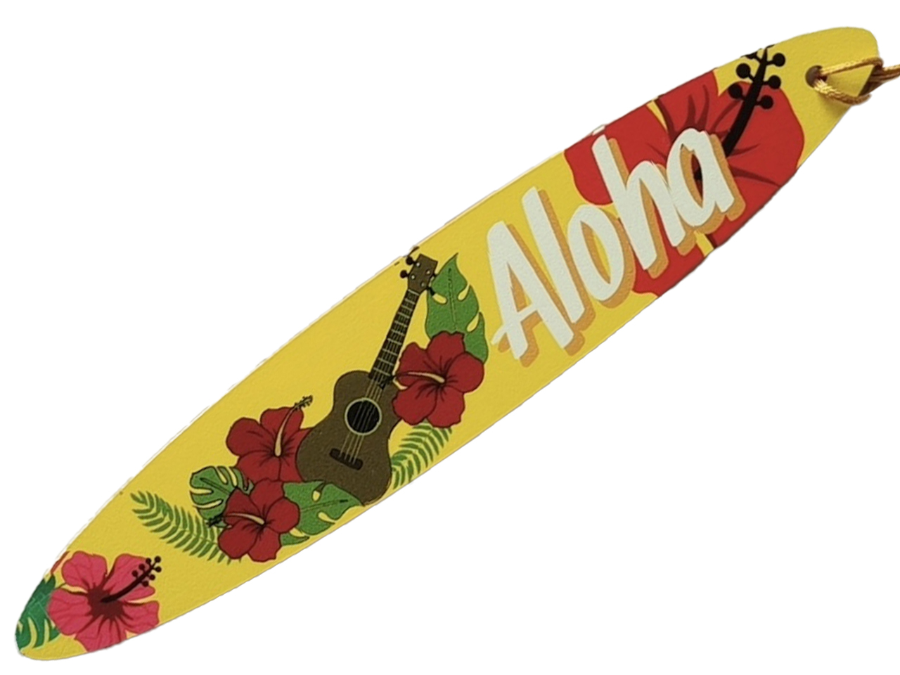 "Aloha" Hibiscus Print Wood Surfboard Bookmark w/ Tassel, MOQ-12