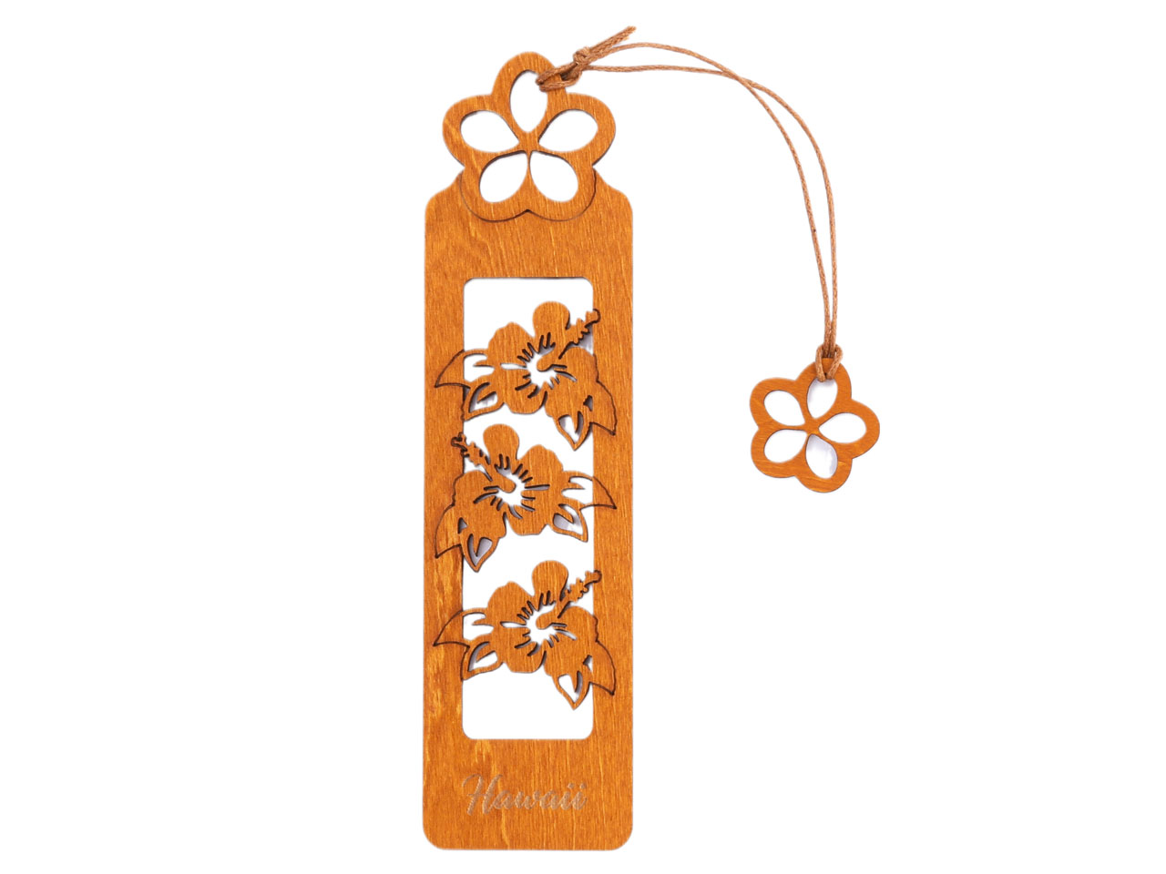 "Hawaii" Hibiscus Cutout Rectangle Wood Bookmark 45x167x2mm - Click Image to Close