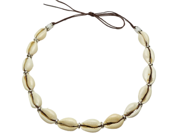 Cowrie Shell Necklace Strung w/ Brown Adjustable Cord - Click Image to Close