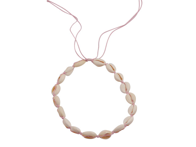 Cowrie Shell Necklace Tied w/ Pink Adjustable Cord - Click Image to Close