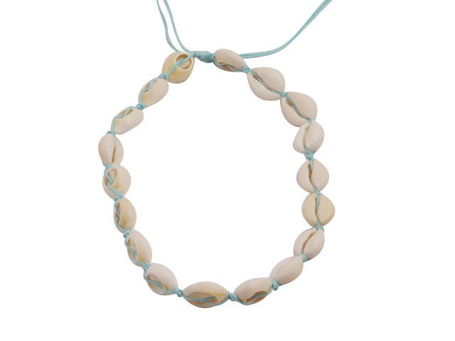 Cowrie Shell Necklace Tied w/ Sky Blue Adjustable Cord - Click Image to Close