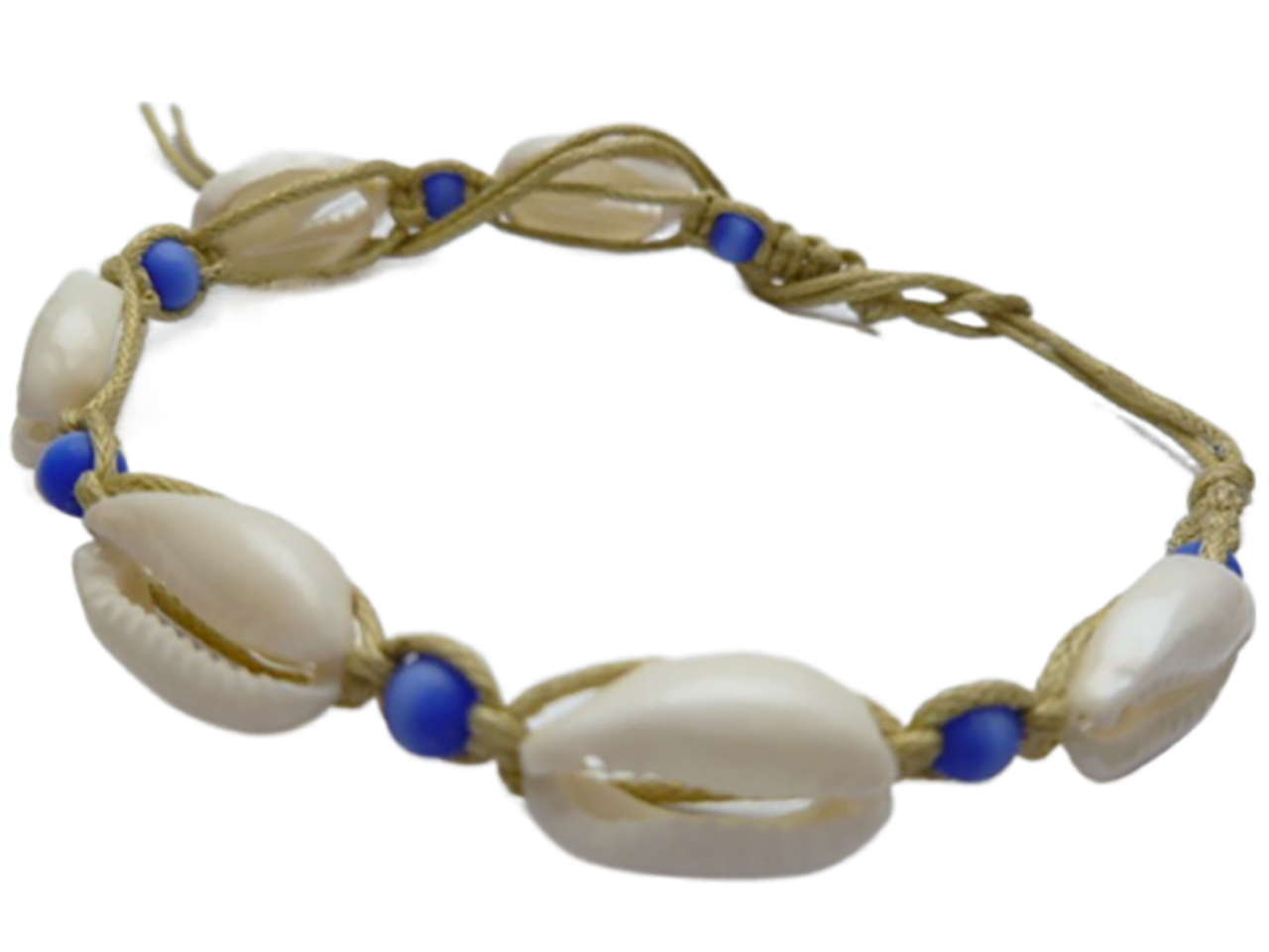 Natural Cowrie Shell Bracelet / Anklet w/ Royal Blue Beads - Click Image to Close