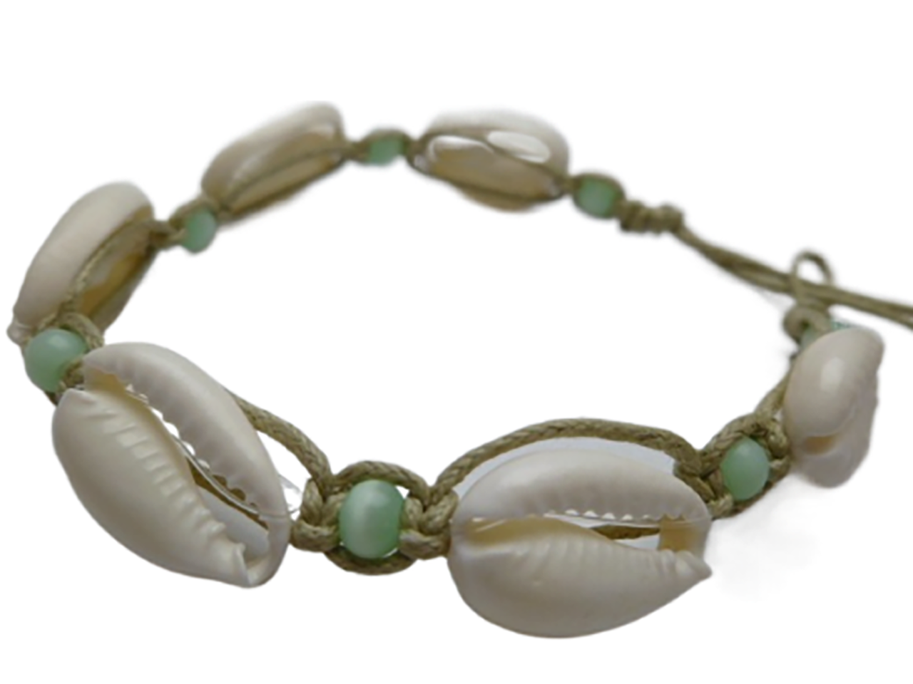 Natural Cowrie Shell Bracelet / Anklet w/ Green Beads